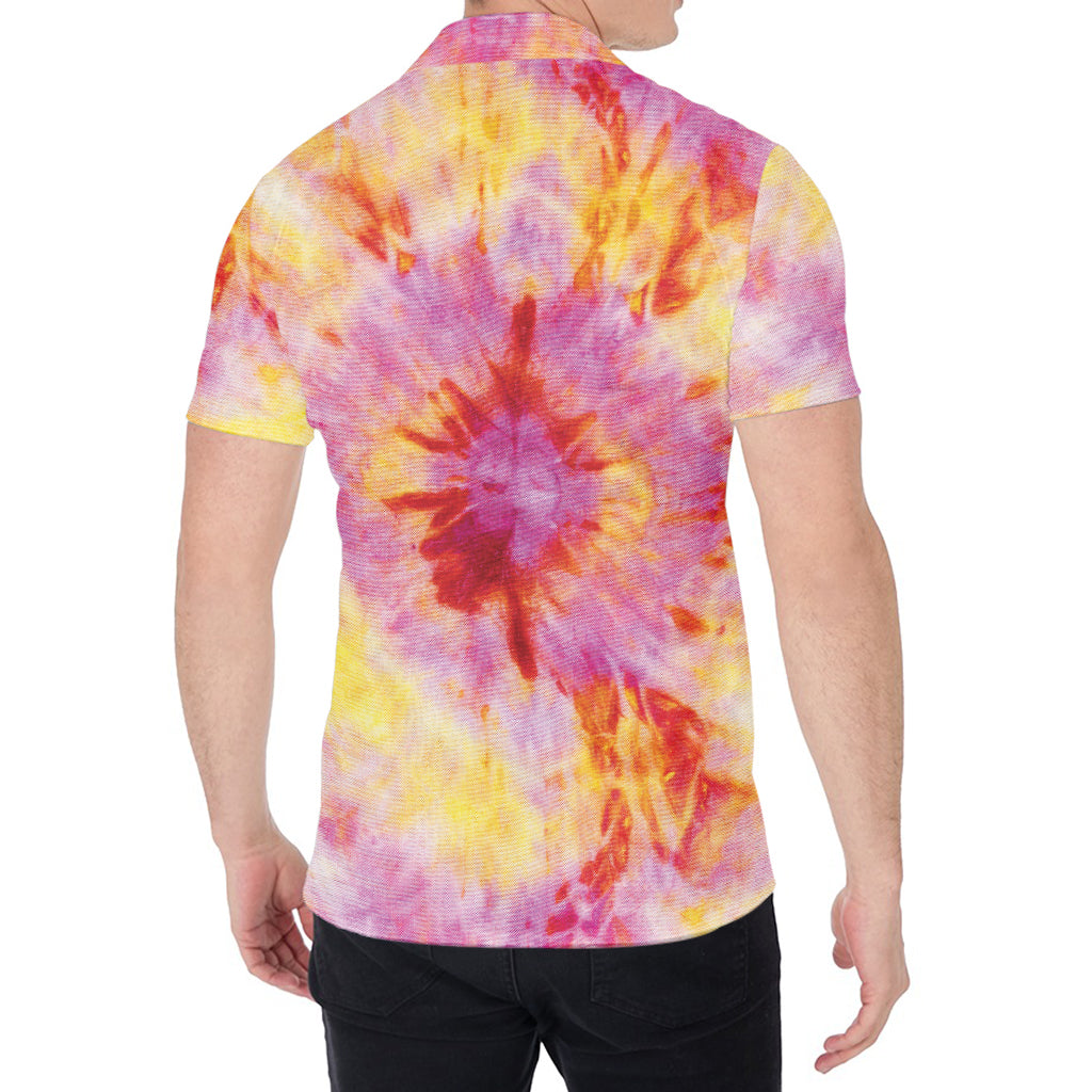 Pink And Yellow Tie Dye Print Men's Shirt