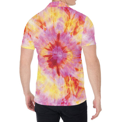 Pink And Yellow Tie Dye Print Men's Shirt