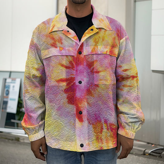 Pink And Yellow Tie Dye Print Men's Shirt Jacket