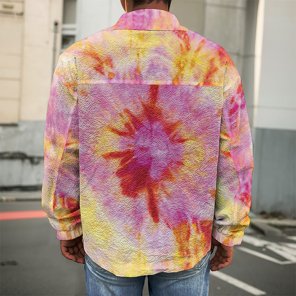 Pink And Yellow Tie Dye Print Men's Shirt Jacket