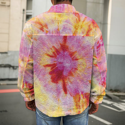 Pink And Yellow Tie Dye Print Men's Shirt Jacket