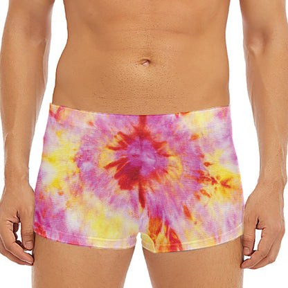 Pink And Yellow Tie Dye Print Men's Short Boxer Briefs