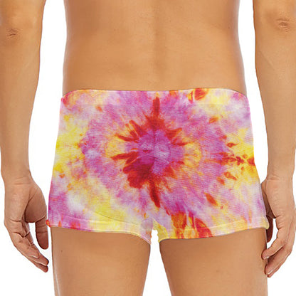 Pink And Yellow Tie Dye Print Men's Short Boxer Briefs