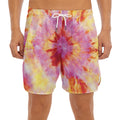 Pink And Yellow Tie Dye Print Men's Split Running Shorts