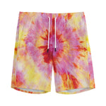 Pink And Yellow Tie Dye Print Men's Sports Shorts