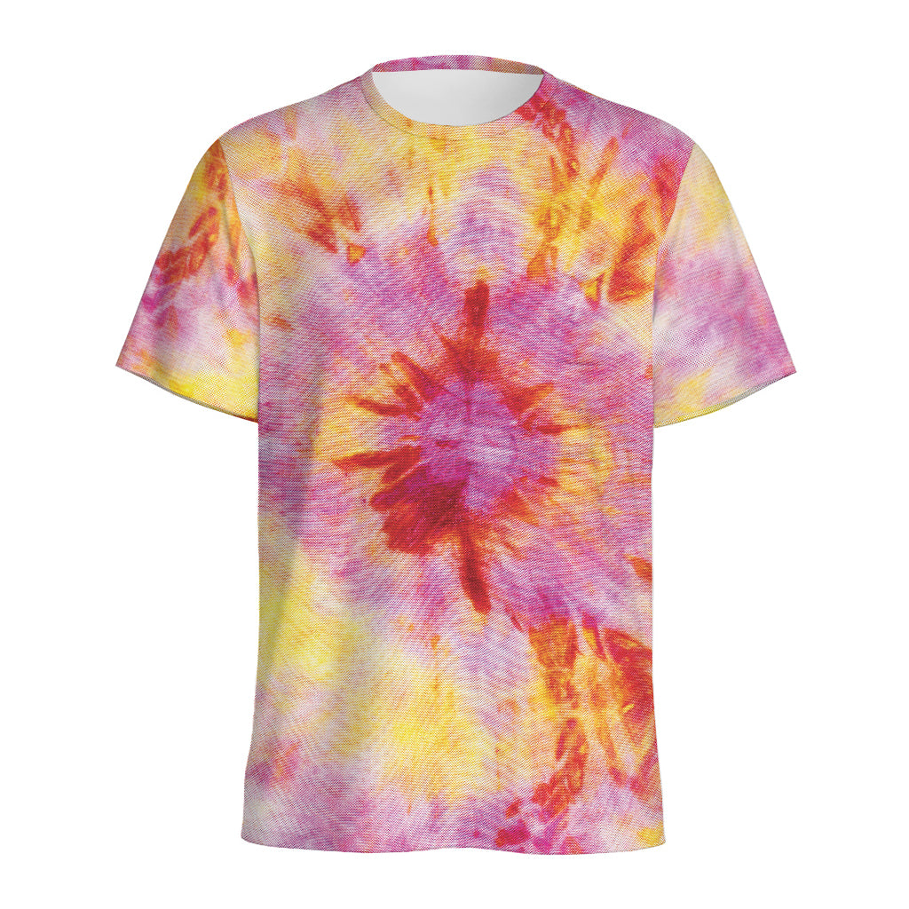 Pink And Yellow Tie Dye Print Men's Sports T-Shirt