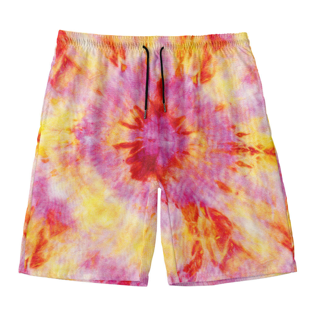 Pink And Yellow Tie Dye Print Men's Swim Trunks