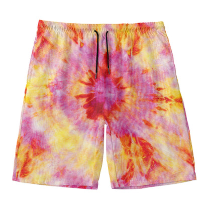 Pink And Yellow Tie Dye Print Men's Swim Trunks