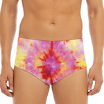 Pink And Yellow Tie Dye Print Men's Triangle Swim Briefs
