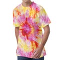 Pink And Yellow Tie Dye Print Men's Velvet T-Shirt