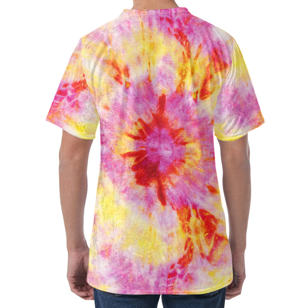 Pink And Yellow Tie Dye Print Men's Velvet T-Shirt