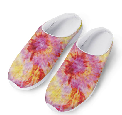 Pink And Yellow Tie Dye Print Mesh Casual Shoes