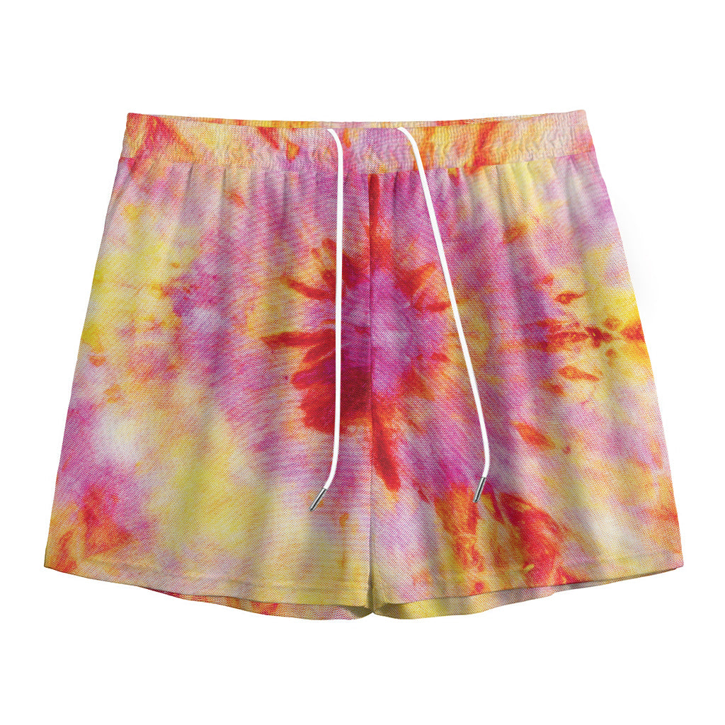 Pink And Yellow Tie Dye Print Mesh Shorts