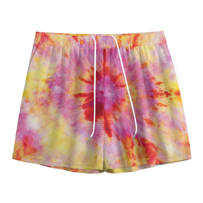 Pink And Yellow Tie Dye Print Mesh Shorts