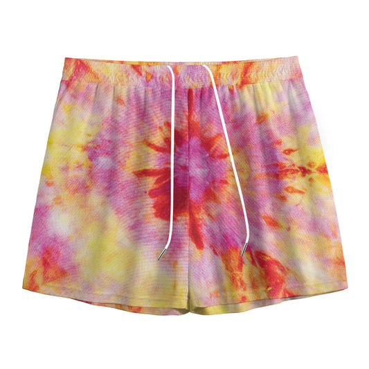 Pink And Yellow Tie Dye Print Mesh Shorts