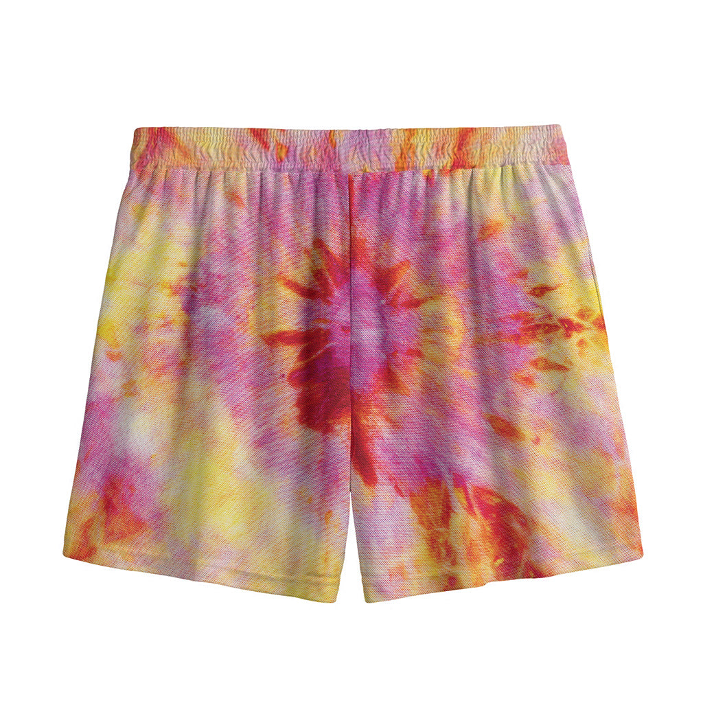 Pink And Yellow Tie Dye Print Mesh Shorts