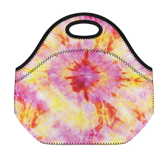 Pink And Yellow Tie Dye Print Neoprene Lunch Bag