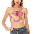 Pink And Yellow Tie Dye Print One Shoulder Crop Top