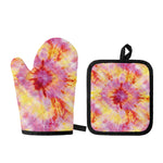 Pink And Yellow Tie Dye Print Oven Mitt And Pot Holder Set