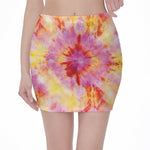 Pink And Yellow Tie Dye Print Pencil Mini Skirt