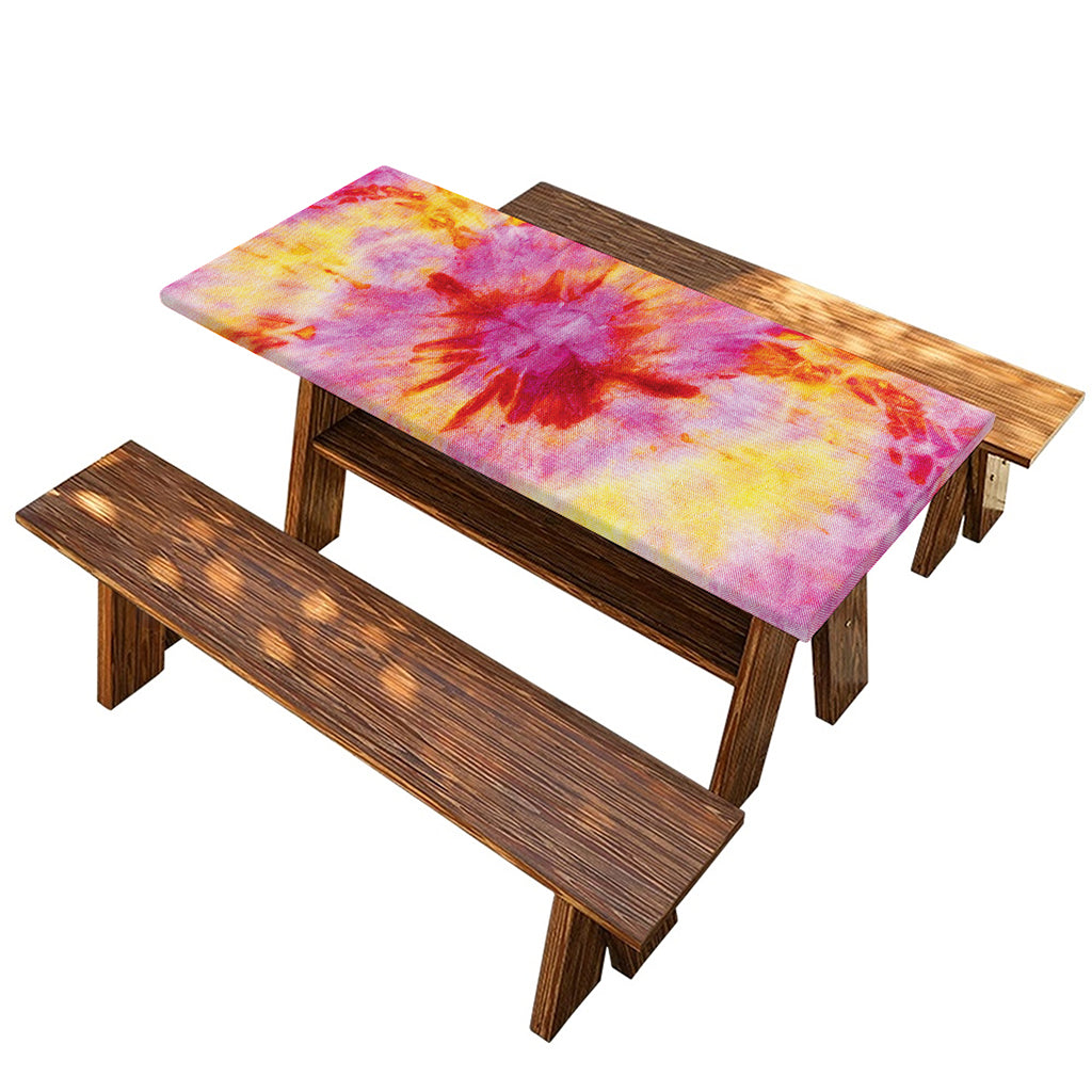Pink And Yellow Tie Dye Print Picnic Table Cover