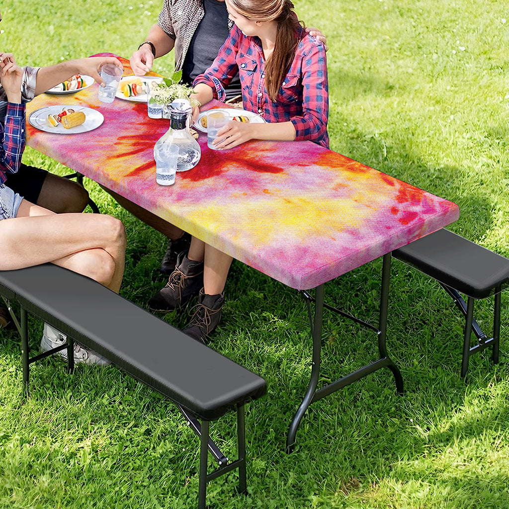 Pink And Yellow Tie Dye Print Picnic Table Cover