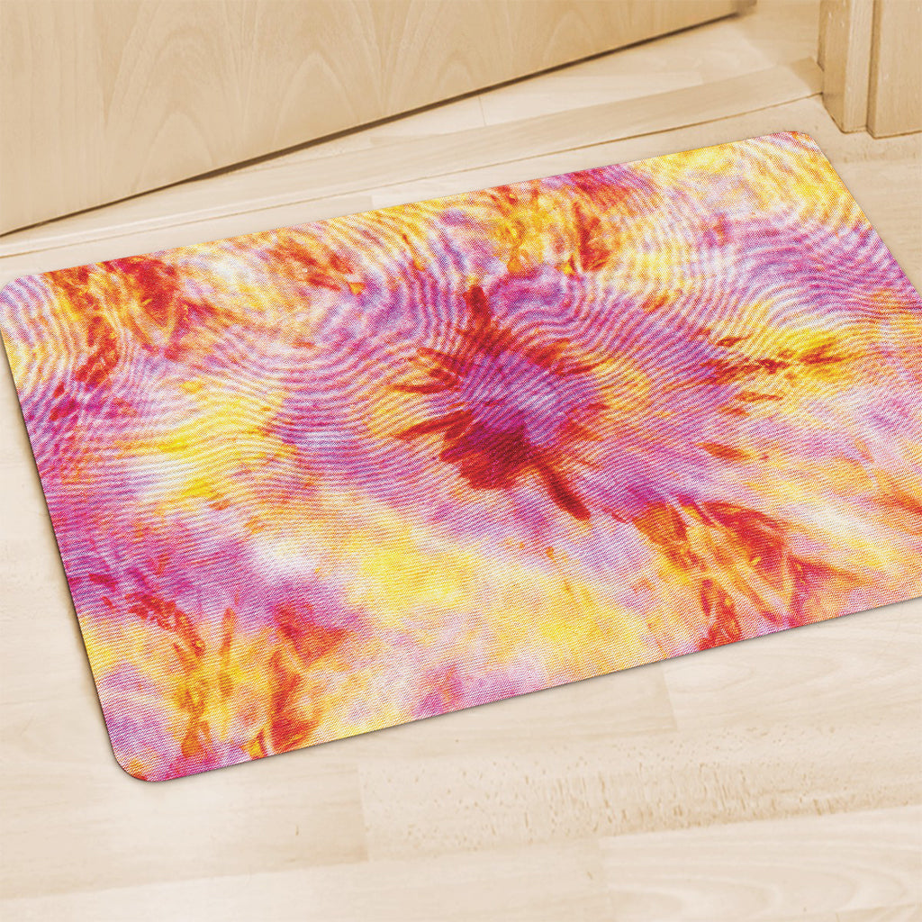 Pink And Yellow Tie Dye Print Polyester Doormat