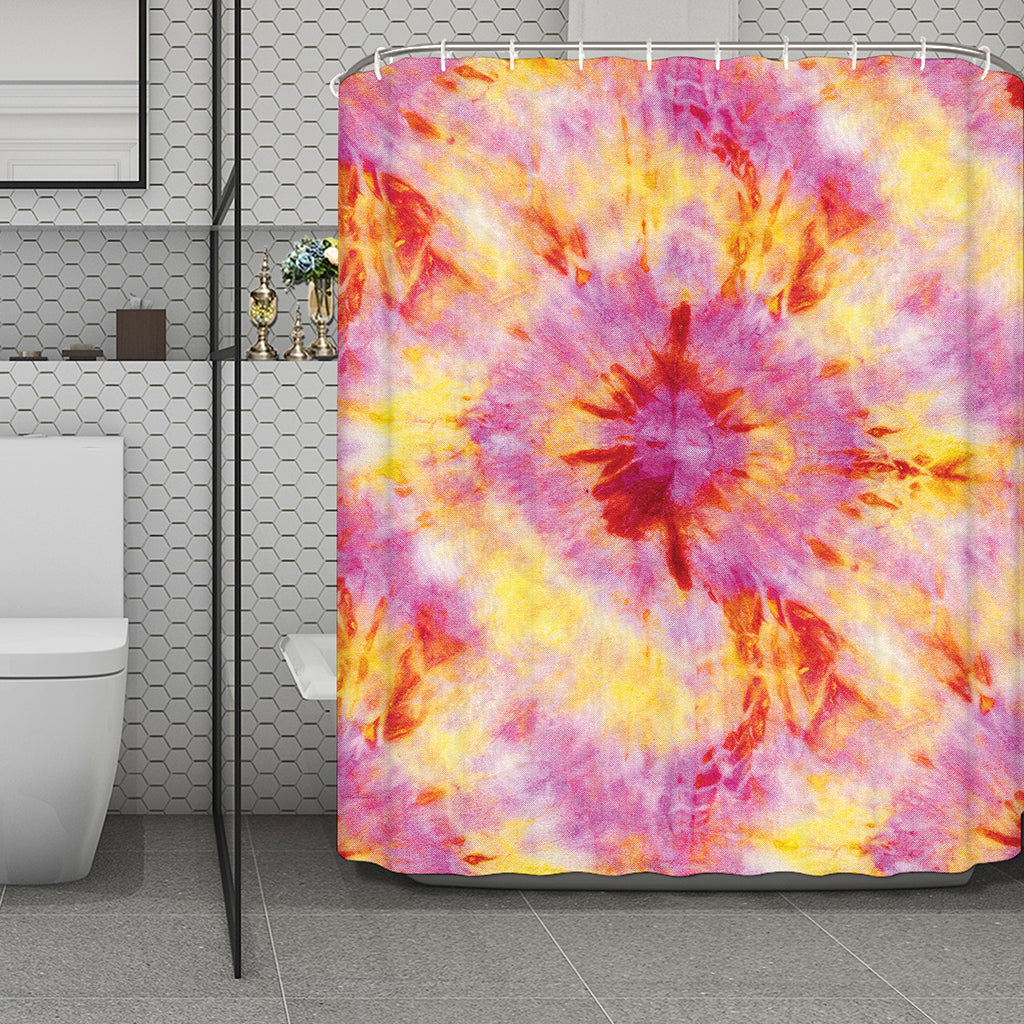 Pink And Yellow Tie Dye Print Polyester Shower Curtain