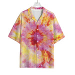 Pink And Yellow Tie Dye Print Rayon Hawaiian Shirt