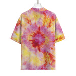 Pink And Yellow Tie Dye Print Rayon Hawaiian Shirt
