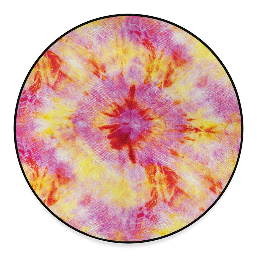 Pink And Yellow Tie Dye Print Round Floor Mat