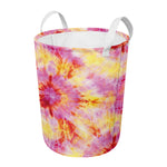 Pink And Yellow Tie Dye Print Round Laundry Basket