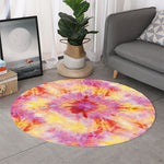 Pink And Yellow Tie Dye Print Round Rug