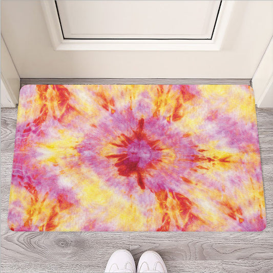 Pink And Yellow Tie Dye Print Rubber Doormat