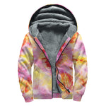 Pink And Yellow Tie Dye Print Sherpa Lined Zip Up Hoodie