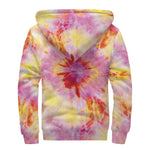 Pink And Yellow Tie Dye Print Sherpa Lined Zip Up Hoodie