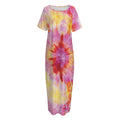 Pink And Yellow Tie Dye Print Short Sleeve Long Nightdress
