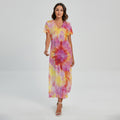 Pink And Yellow Tie Dye Print Short Sleeve Maxi Dress