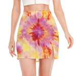 Pink And Yellow Tie Dye Print Side Slit Mini Skirt