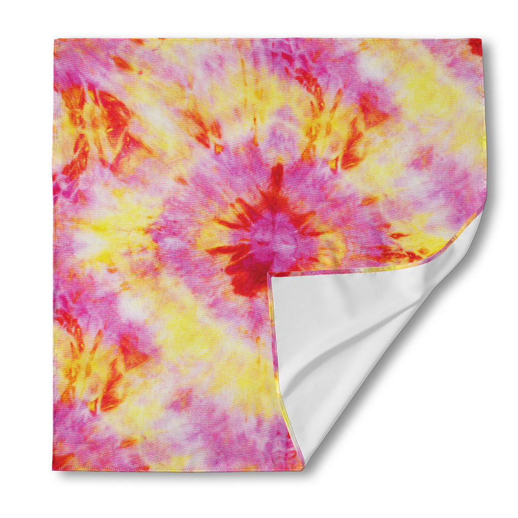 Pink And Yellow Tie Dye Print Silk Bandana