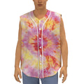 Pink And Yellow Tie Dye Print Sleeveless Baseball Jersey