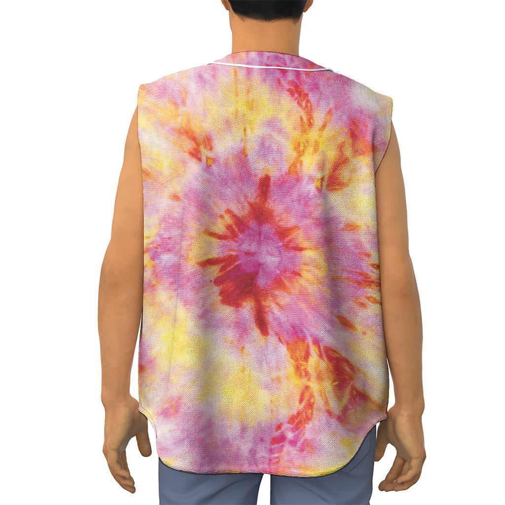 Pink And Yellow Tie Dye Print Sleeveless Baseball Jersey