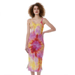 Pink And Yellow Tie Dye Print Slim Fit Midi Cami Dress