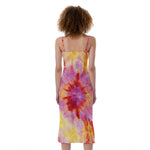 Pink And Yellow Tie Dye Print Slim Fit Midi Cami Dress