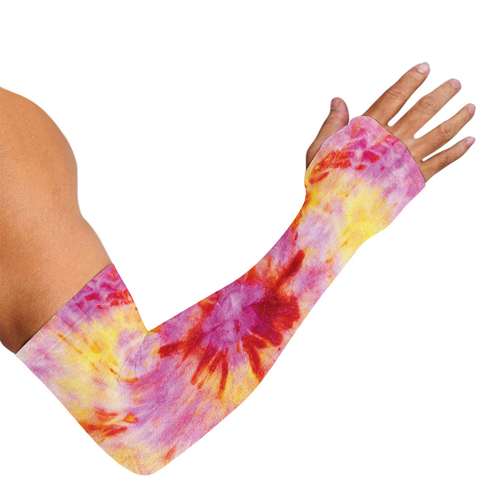 Pink And Yellow Tie Dye Print Sun Protection Arm Sleeves