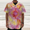 Pink And Yellow Tie Dye Print Textured Short Sleeve Shirt