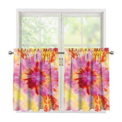 Pink And Yellow Tie Dye Print Tier Curtains
