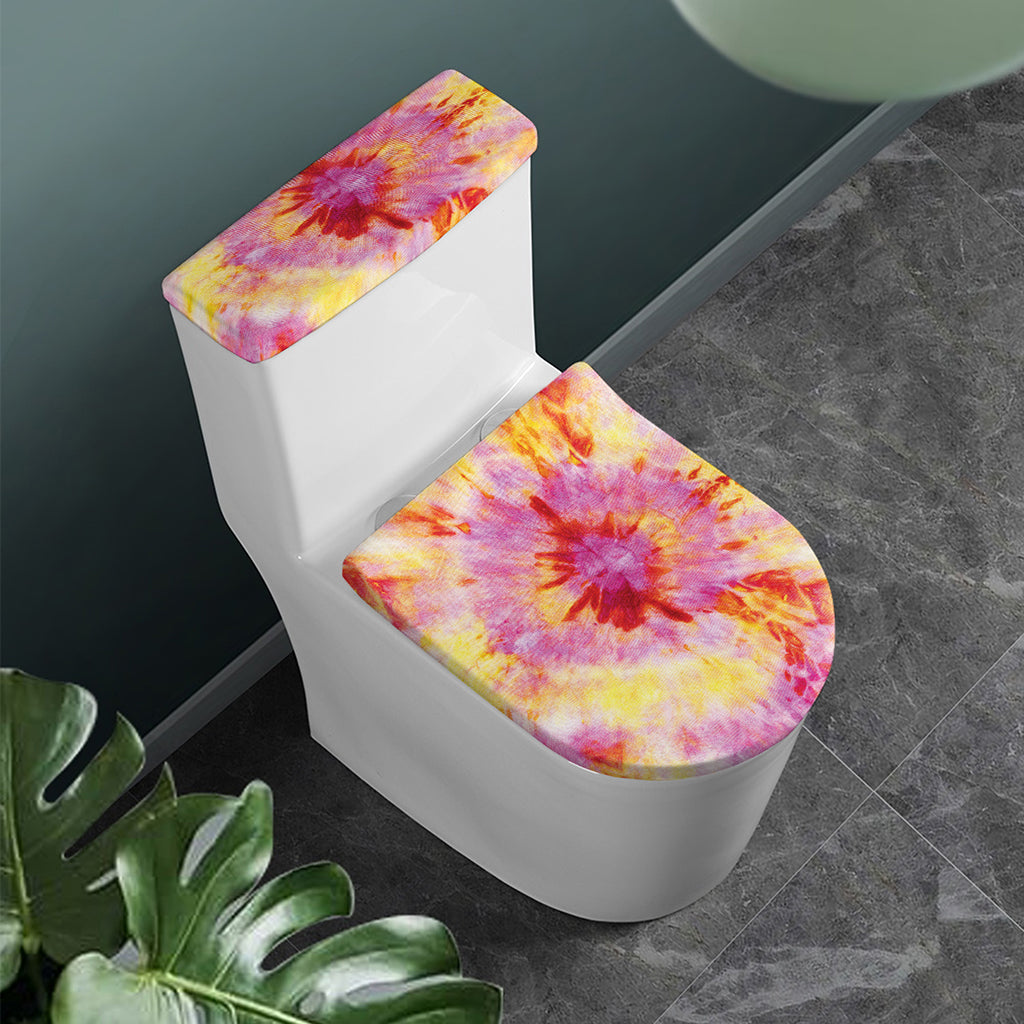 Pink And Yellow Tie Dye Print Toilet Lid And Tank Cover Set