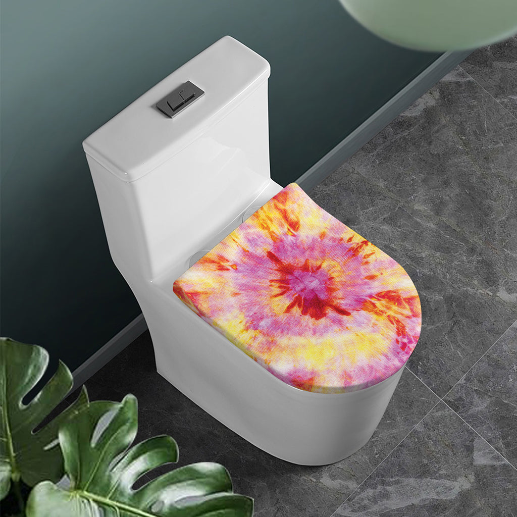 Pink And Yellow Tie Dye Print Toilet Lid Cover