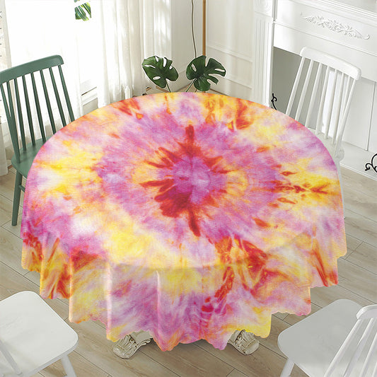Pink And Yellow Tie Dye Print Waterproof Round Tablecloth